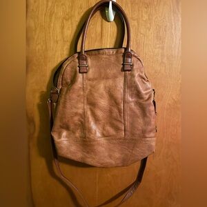 Slouchy Boho Brown Faux Leather Tote Bag